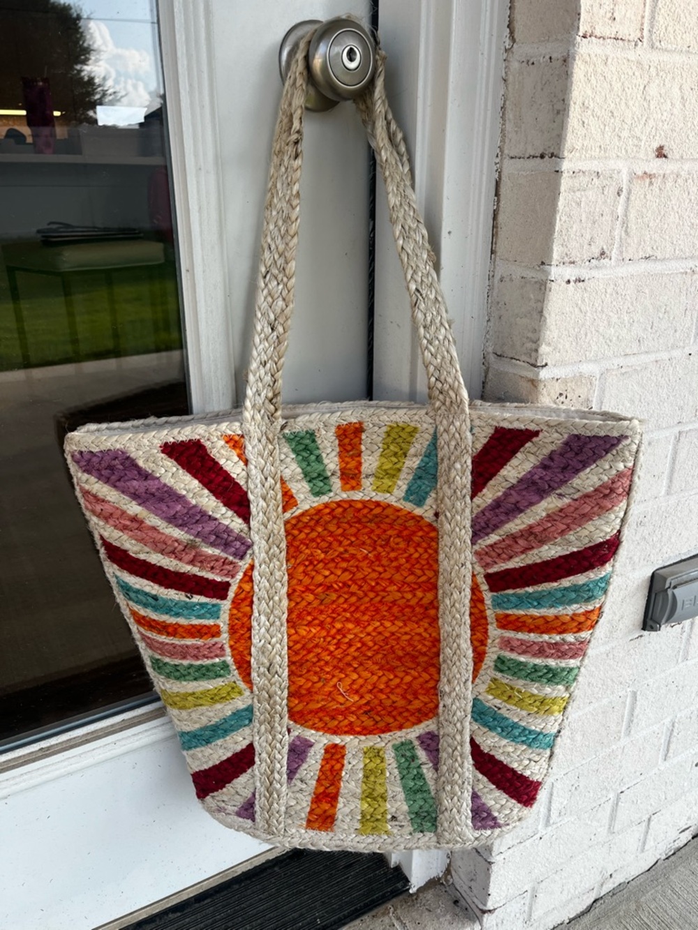 Boho Sunburst Woven Tote Bag - Multicolor